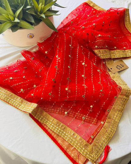 Net dupatta with foil mirror work - Kurti Connection USA