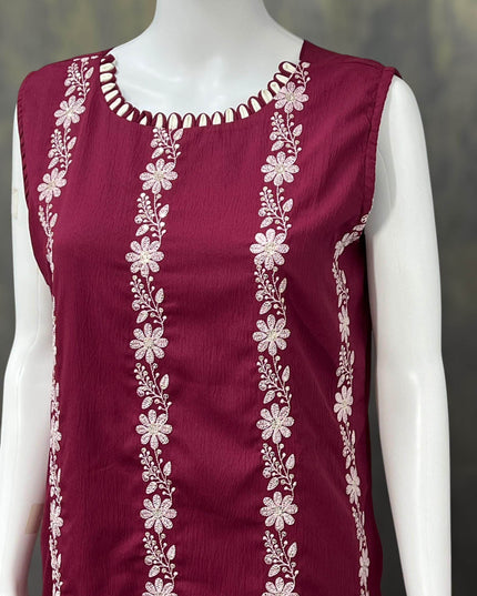 Chiffon chikankari Kurti | three fourth sleeves available - Kurti Connection USA