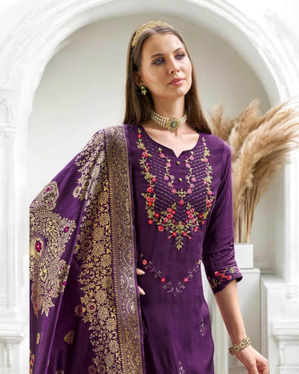 Linen silk Kurti set with banarasi dupatta - Kurti Connection USA