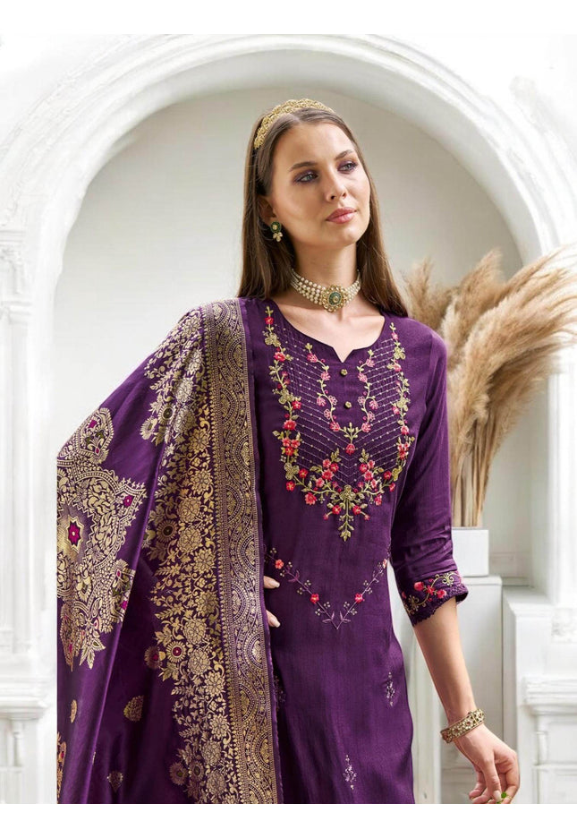 Linen silk Kurti set with banarasi dupatta - Kurti Connection USA