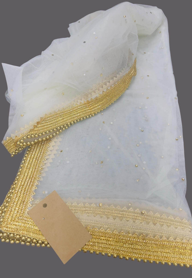 Off white net dupatta - Kurti Connection USA