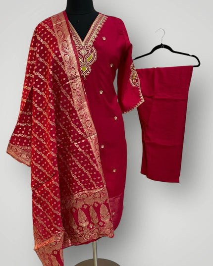 Shimmer silk Kurti set : Dark pink - Kurti Connection USA