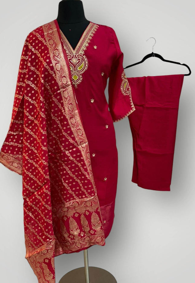 Shimmer silk Kurti set : Dark pink - Kurti Connection USA