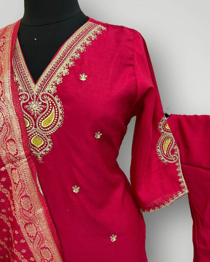 Shimmer silk Kurti set : Dark pink - Kurti Connection USA