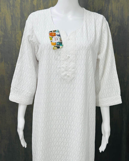 White chikankari kurti - Kurti Connection USA