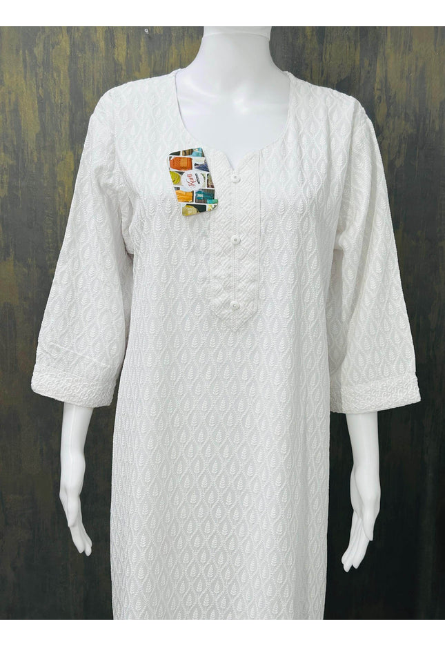 White chikankari kurti - Kurti Connection USA