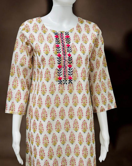 Chikankari cotton Kurti with block print - Kurti Connection USA