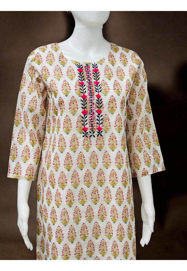 Chikankari cotton Kurti with block print - Kurti Connection USA