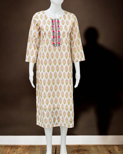 Chikankari cotton Kurti with block print - Kurti Connection USA