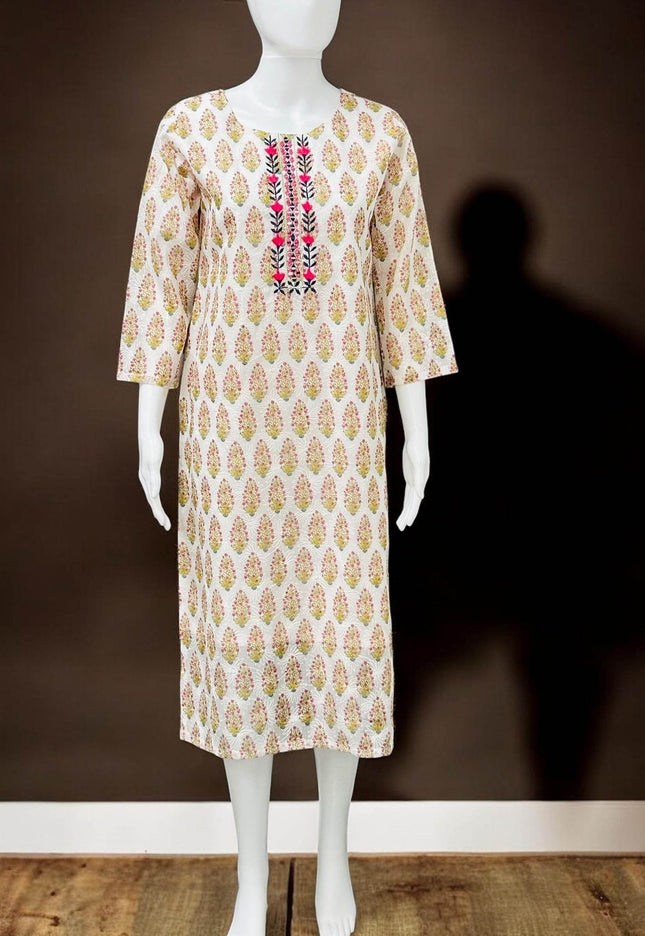 Chikankari cotton Kurti with block print - Kurti Connection USA