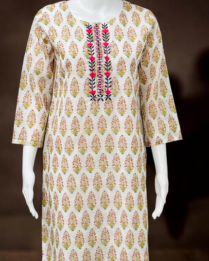 Chikankari cotton Kurti with block print - Kurti Connection USA
