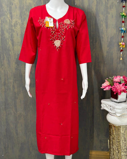 Red Linen silk kurti - Kurti Connection USA