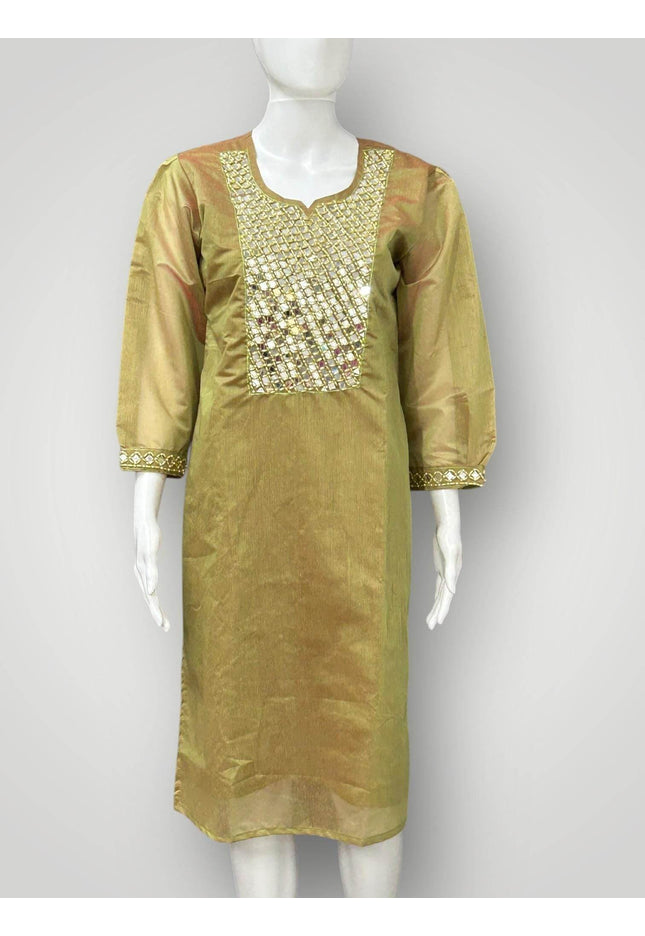 Chanderi silk real mirror work kurti - Kurti Connection USA