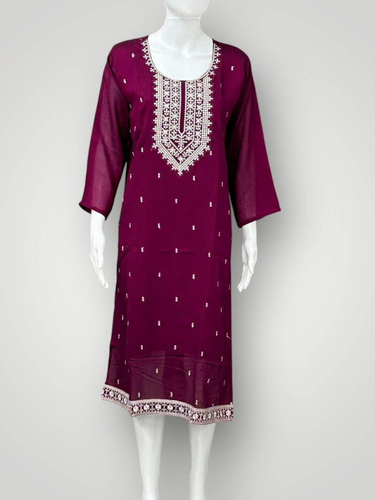 Crape silk kurti with embroidery work - Kurti Connection USA