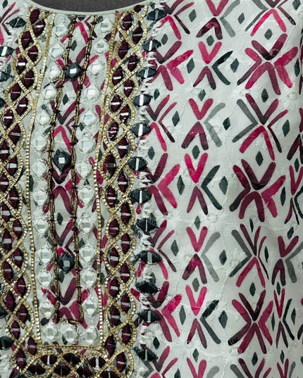 Cotton chikankari kurti with print: SALE - Kurti Connection USA