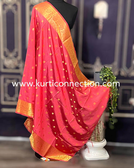 Et9030 silk dupatta | dark peach dupatta - Kurti Connection USA