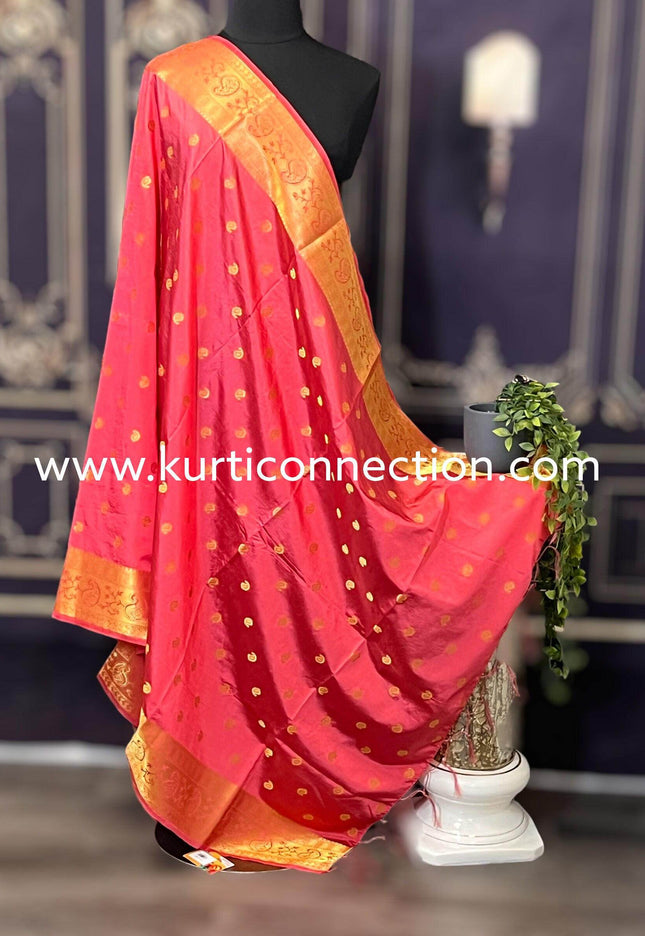 Et9030 silk dupatta | dark peach dupatta - Kurti Connection USA