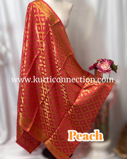 Banarasi dupatta : dark peach - Kurti Connection USA