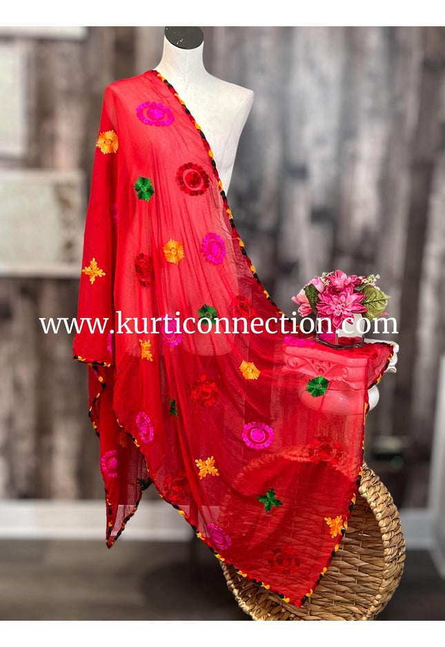 Embroidered chiffon dupatta - Kurti Connection USA
