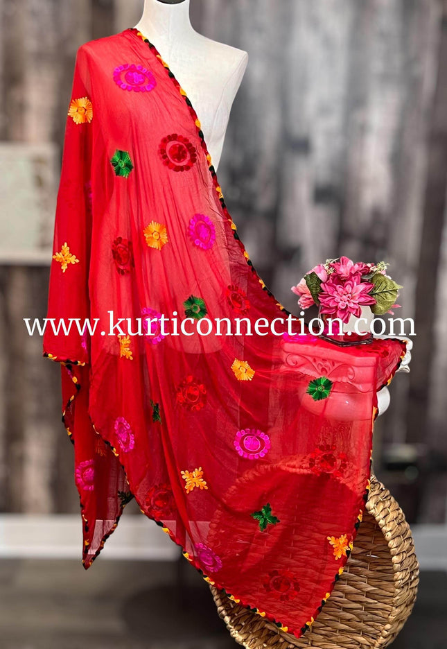 Embroidered chiffon dupatta - Kurti Connection USA