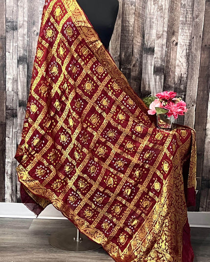 Bandhani silk dupatta ,bandhej dupatta , traditional Indian dupatta - Kurti Connection USA