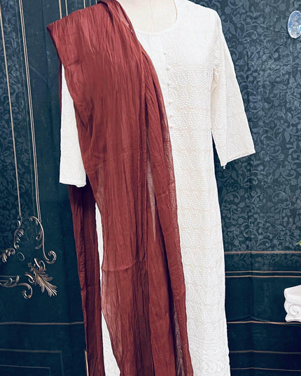 Chocolate brown chiffon dupatta - Kurti Connection USA