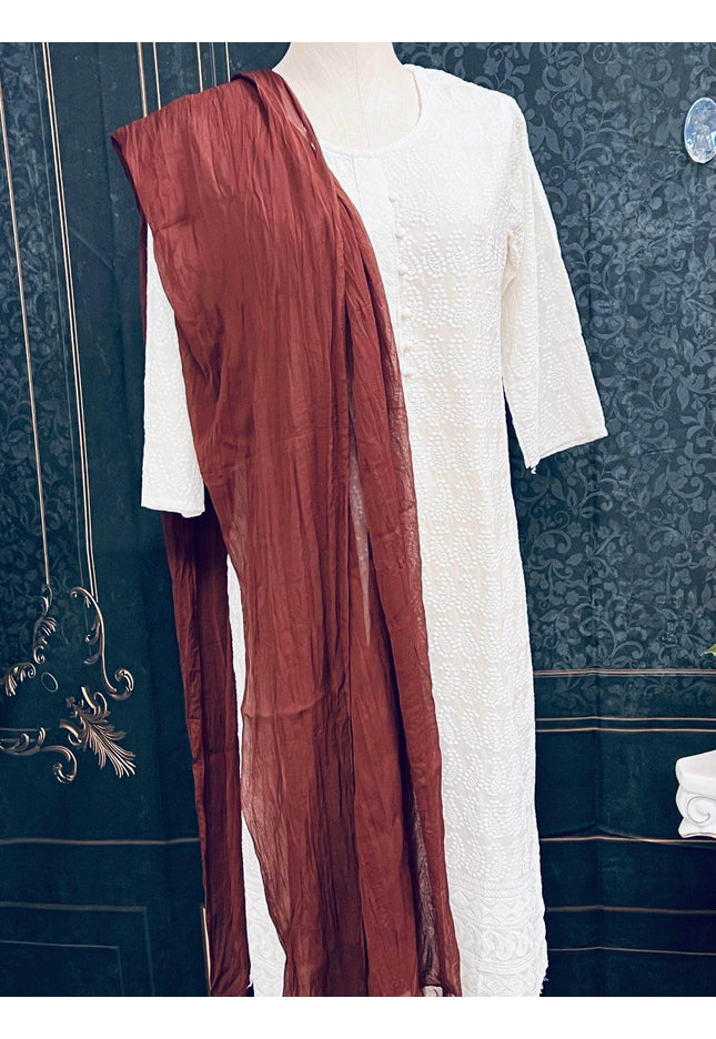 Chocolate brown chiffon dupatta - Kurti Connection USA