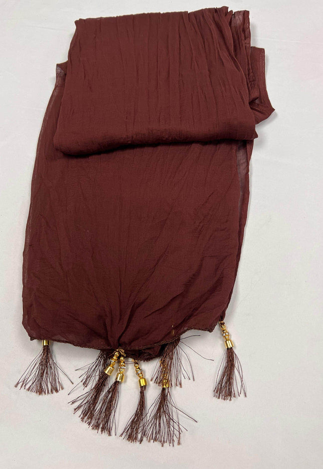 Chocolate brown chiffon dupatta - Kurti Connection USA
