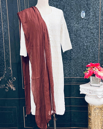 Chocolate brown chiffon dupatta - Kurti Connection USA