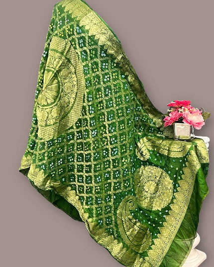 Dark green gharchola bandhani dupatta - Kurti Connection USA