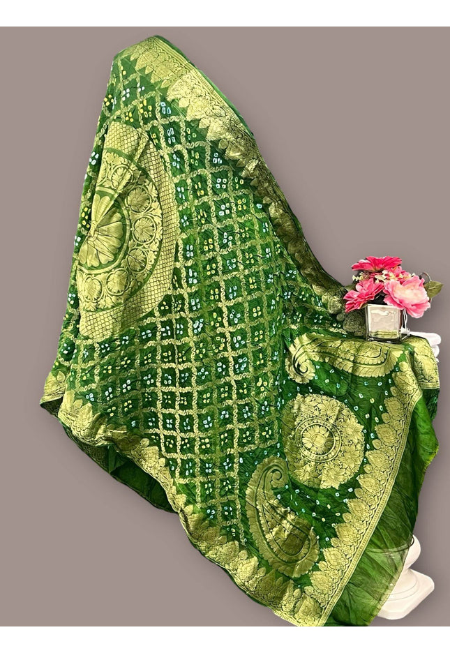 Dark green gharchola bandhani dupatta - Kurti Connection USA