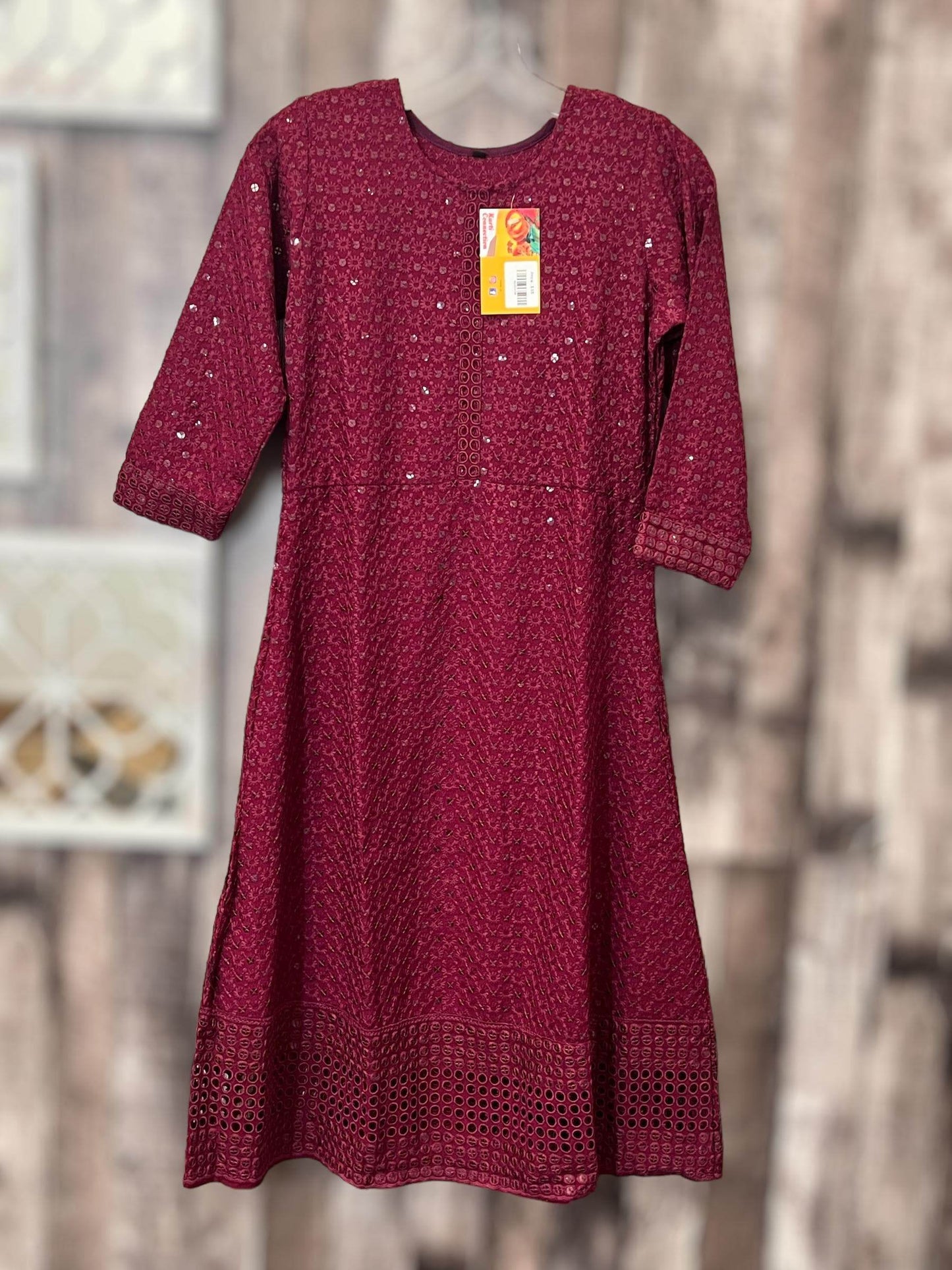Chikankari kurtis for kids : wine color - Kurti Connection USA