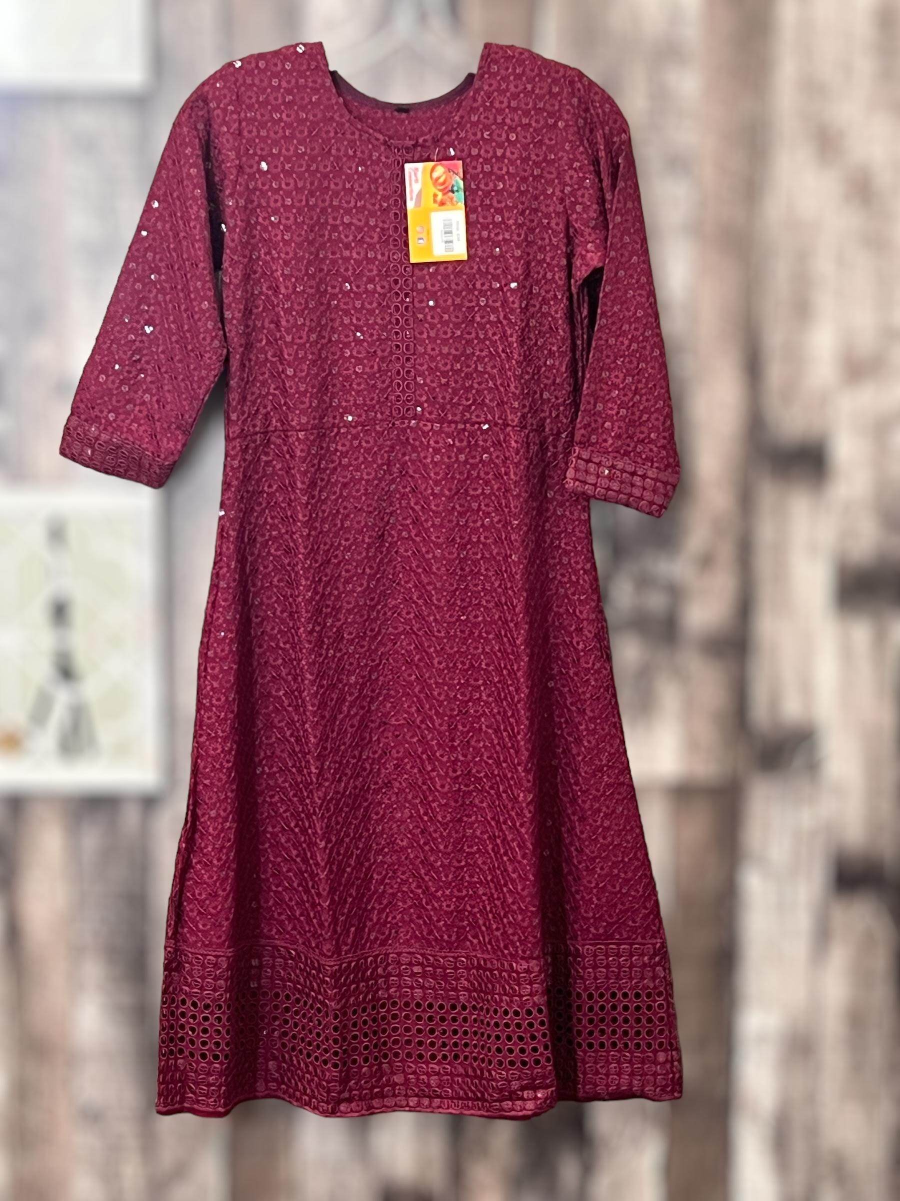 Chikankari kurtis for kids : wine color - Kurti Connection USA