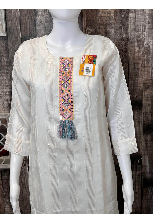 Chanderi silk white kurti - Kurti Connection USA