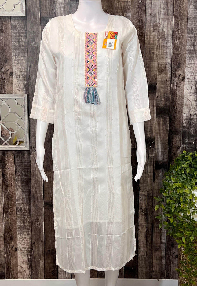 Chanderi silk white kurti - Kurti Connection USA