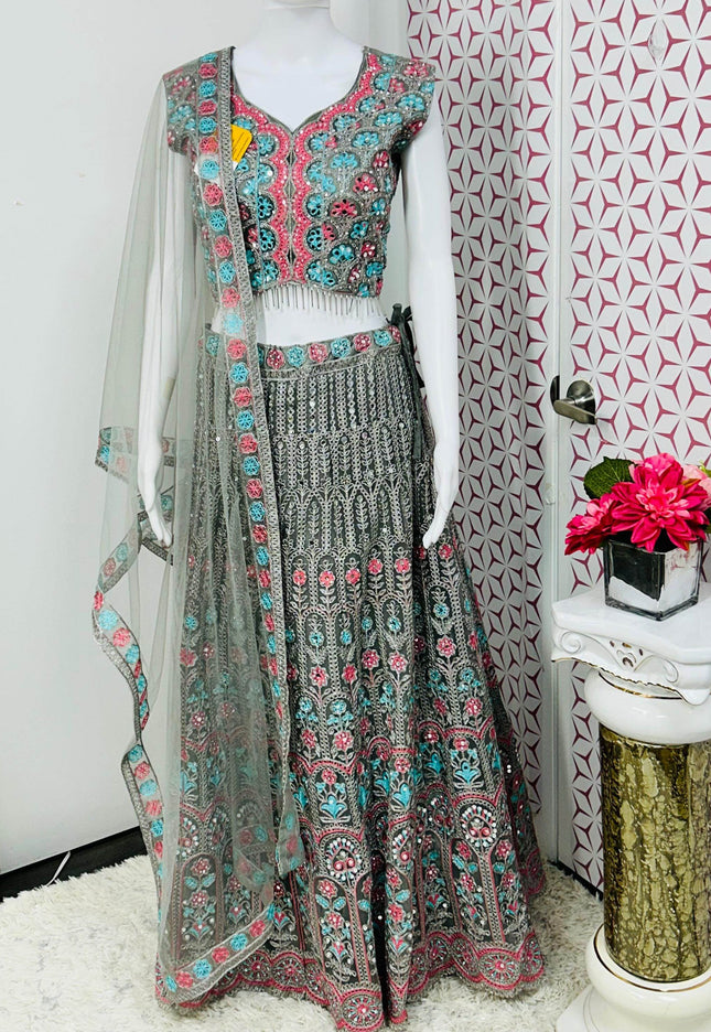 Grey chaniya choli set - Kurti Connection USA