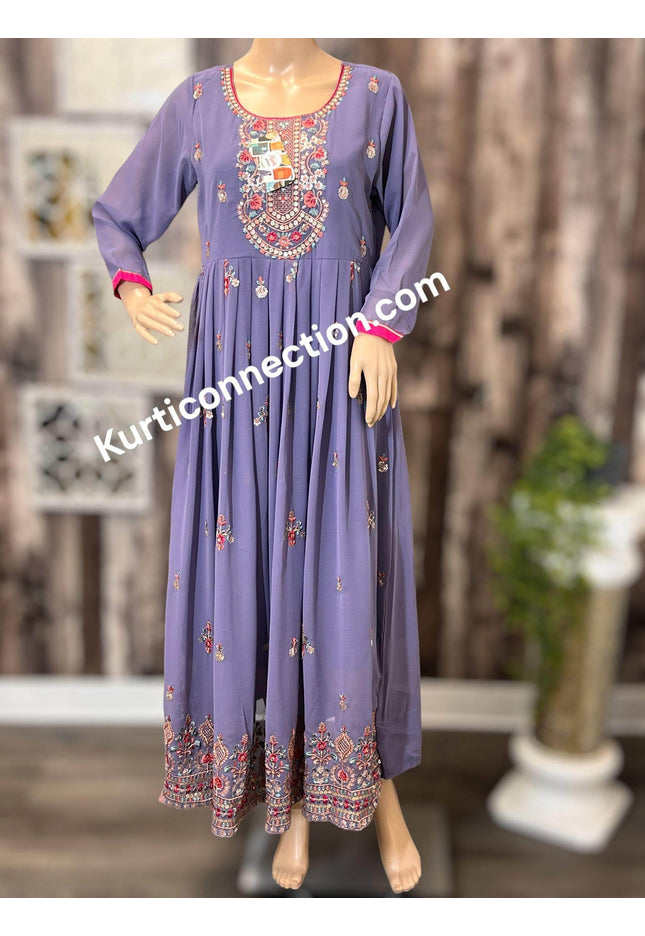 Violet color georgette kurti, light purple kurti - Kurti Connection USA