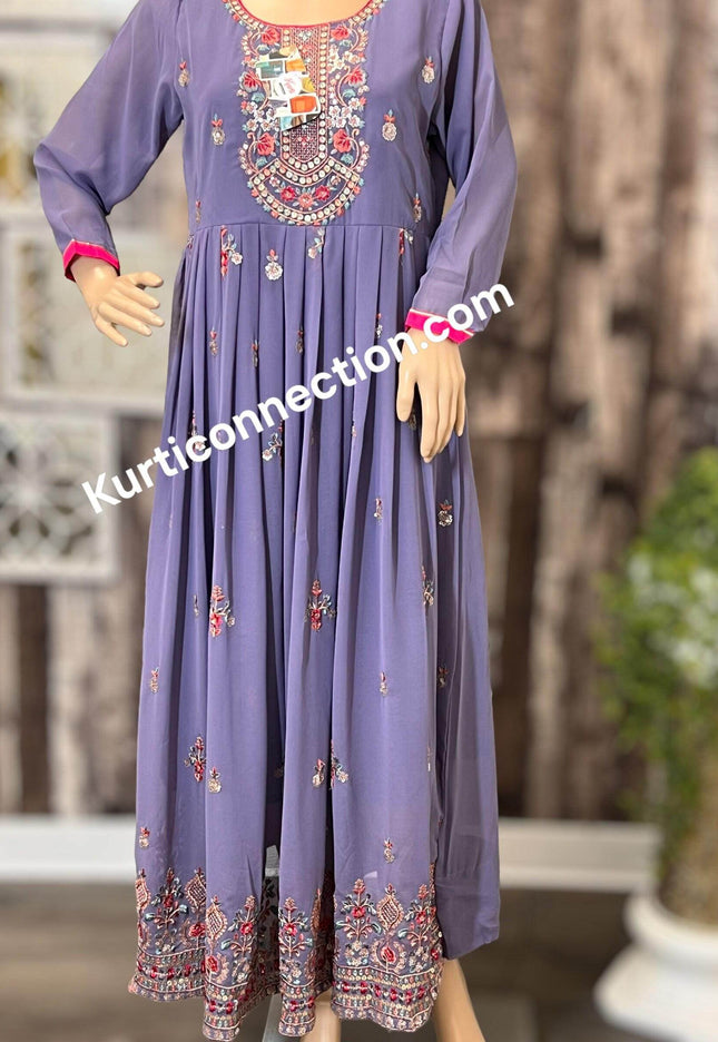 Violet color georgette kurti, light purple kurti - Kurti Connection USA