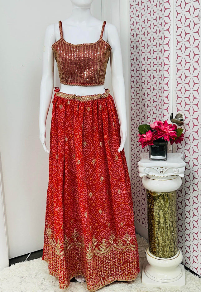 Red Bandhani chaniya choli set - Kurti Connection USA