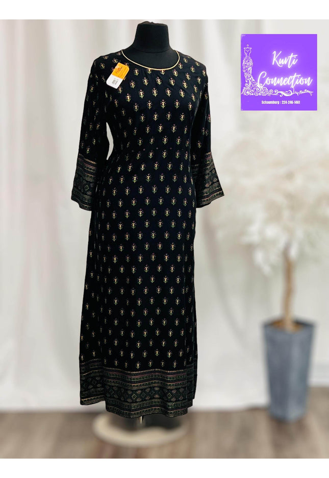 Black rayon kurti - Kurti Connection USA
