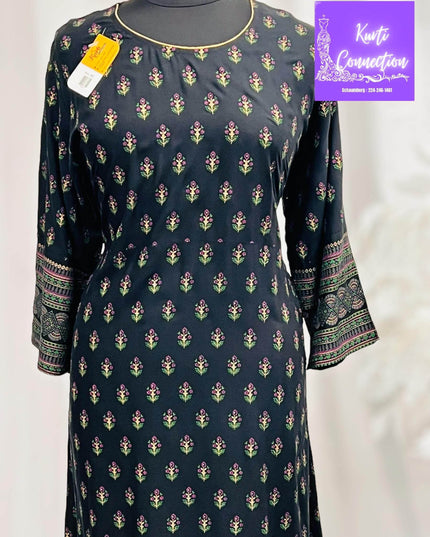 Black rayon kurti - Kurti Connection USA