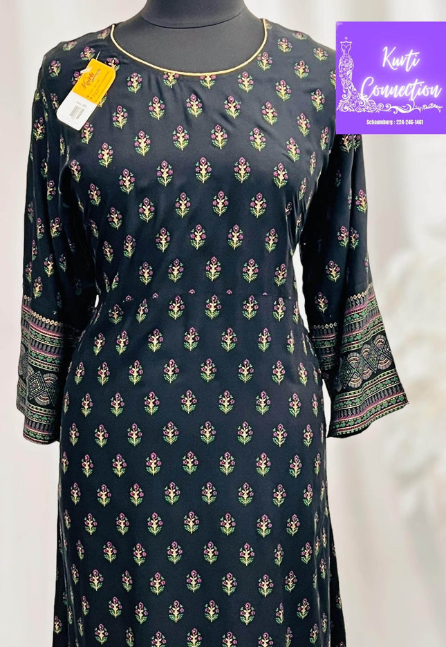 Black rayon kurti - Kurti Connection USA