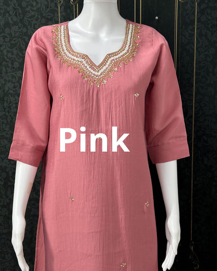 Silk kurti with pearl work - Kurti Connection USA