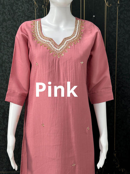 Silk kurti with pearl work - Kurti Connection USA