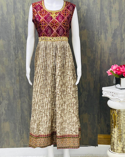 Crape silk kurti with bandhani print - Kurti Connection USA