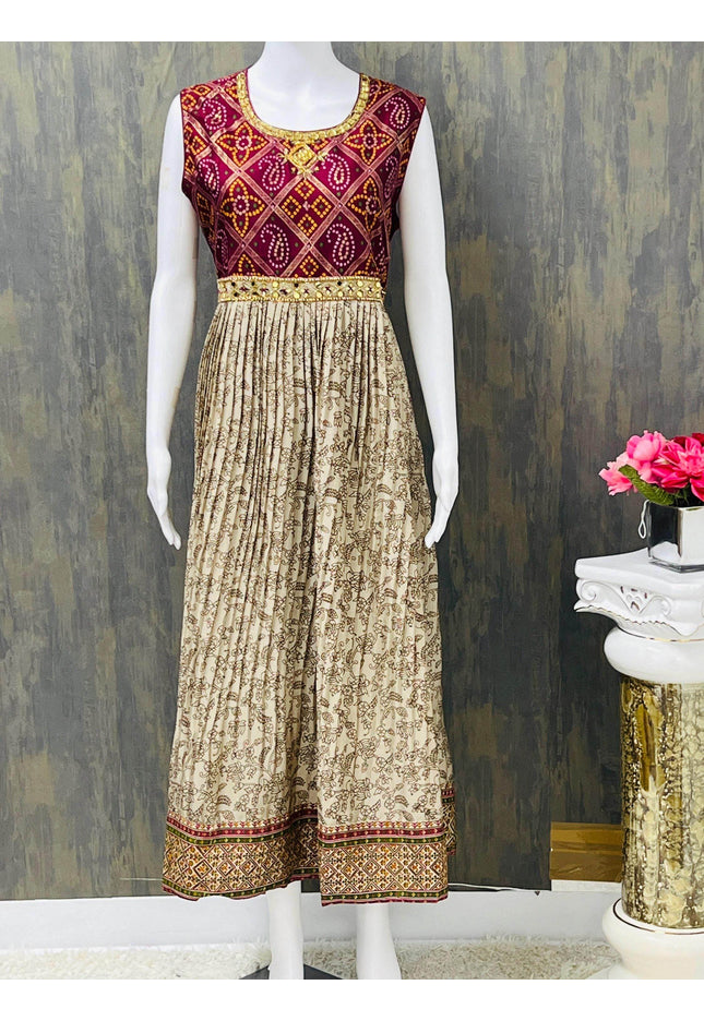 Crape silk kurti with bandhani print - Kurti Connection USA