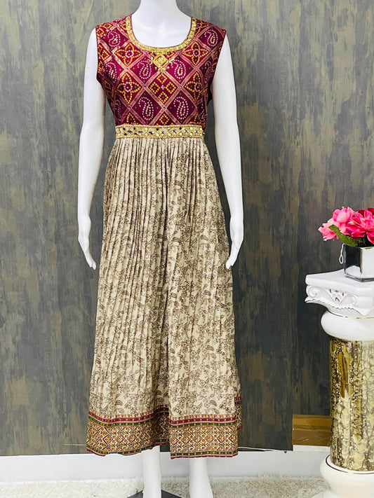 Crape silk kurti with bandhani print - Kurti Connection USA