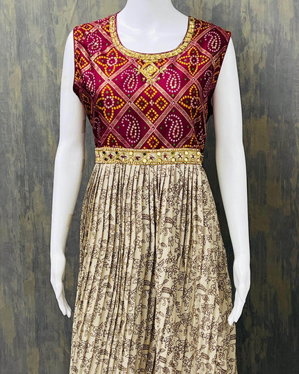 Crape silk kurti with bandhani print - Kurti Connection USA