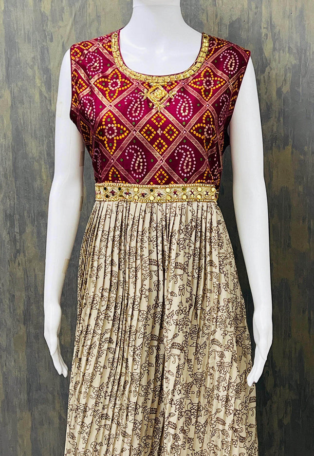 Crape silk kurti with bandhani print - Kurti Connection USA
