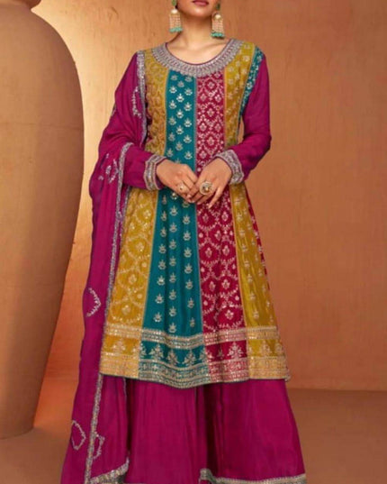 Multi color kurti Plazzo set - Kurti Connection USA